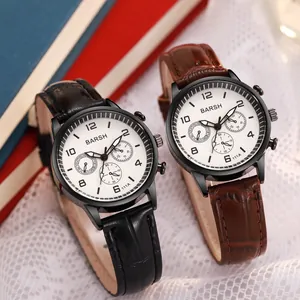 Fashion Women Quartz Watch Crocodile Pattern Faux Leather Strap Triple Decorative Sub-Dial Round Analog Wristwatch Elegant Ladies Timepiece