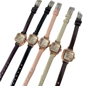 Orologio al quarzo quadrato retrò da donna con cinturini sottili in pelle in cinque colori