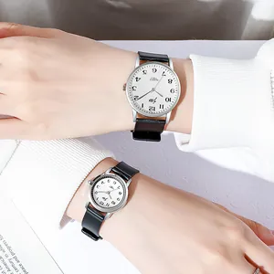 JW brand minimalist quartz couple watches with white dial and black silicone strap