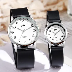 Fashion Quartz Couple Watch Minimalist Alloy Case PU Leather Strap Large Arabic Numerals Analog Wristwatch For Students Men Women