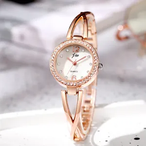 Luxury Women Quartz Watch Alloy Rhinestone Inlaid Bangle Strap Elegant Minimalist Wrist Watch Gift For Lady Fashionable