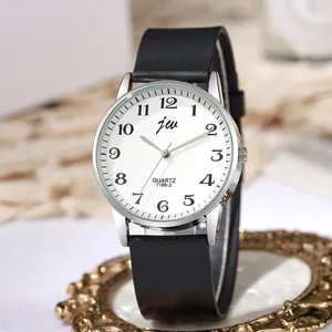 Minimalist quartz watch with white Arabic numeral dial and black silicone strap