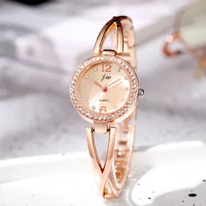 Elegant rose gold ladies watch featuring a diamond-set dial and hollow bracelet strap