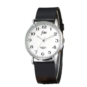 Minimalist quartz couple watch with silver round case, white dial, and black rubber strap