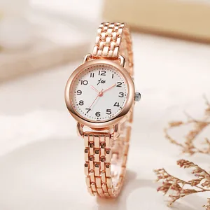 Montre à Quartz pour Femme Bracelet en Acier Inoxydable Boîtier en Alliage Chiffres Arabes Montre-bracelet Minimaliste pour Étudiants