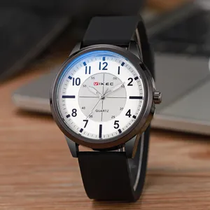 Fashion Men's Sport Quartz Watch Large Dial Life Waterproof Silicone Band Analog Round Alloy Case Casual Wristwatch Military Style