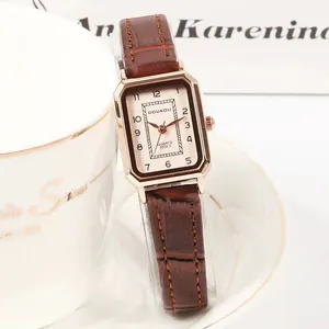 Κομψό Γυναικείο Ορθογώνιο Ρολόι Quartz Δερμάτινο Λουράκι Αναλογική Οθόνη Casual Ρετρό Ρολόι Χειρός Κοσμήματα Μόδας