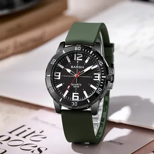 Detail view of BARSH sports watch with large digital dial and green silicone strap
