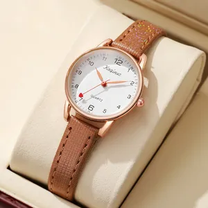 Women Fashion Quartz Watch Rose Gold Alloy Case Heart Second Hand Glitter PU Leather Strap Elegant Casual Wristwatch Girls Students Exam Watch