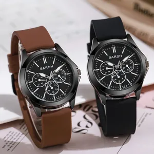 Modern sports watch with silicone strap and multi-functional dial in black and brown