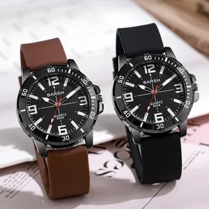 Modern quartz sports watch with large luminous dial and silicone strap for students