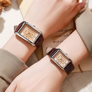 Elegante reloj de cuarzo para mujer con correa de cuero marrón y esfera de champán