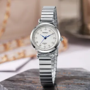 Elegant Women Quartz Watch Round Rhinestone Index Alloy Expansion Band Analog Wristwatch For Lady Casual Daily Gift