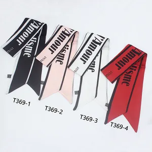 Foulards étroits en soie à imprimé lettres en quatre couleurs pour sacs et coiffures