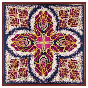 Vintage Paisley Floral Print Satin Square Scarf For Women Luxury Oversized Twill Headscarf Shawl Wrap For Fall Winter Spring