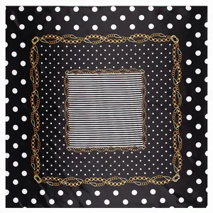 Women Square Satin Scarf Vintage Polka Dot Chain Geometric Stripe Print Elegant Silky Fashion Neck Head Scarf Accessory