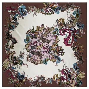 90x90cm colorful paisley silk-feel square scarf for women with elegant floral patterns