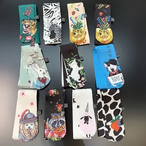 Cartoon animal pattern narrow silk scarves for handbags and neckwear in various designs