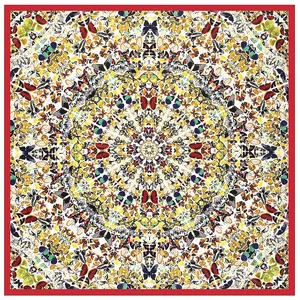 Damen Großer Quadratischer Satin Schal Schmetterling Kaleidoskop Druck Schultertuch Mode Kunst Stil Sonnenschutz Kopftuch