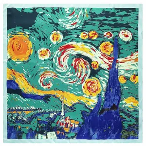 Van Gogh Starry Night oil painting 130cm large square silk scarf for women
