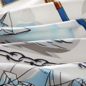 Macro detail of nautical sailing print on 130cm square twill fabric scarf with soft drape