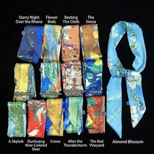 Artistic van Gogh oil painting silk scarfs set in 14 varied patterns for bag handles