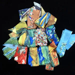Van Gogh oil painting style silk scarf ribbons for bags and hair styling accessories