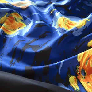 Macro detail of silk scarf with artistic Van Gogh Starry Night oil painting texture
