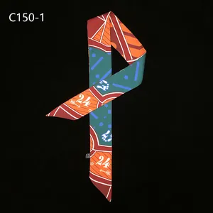 Geometric twilly silk scarf with 24-pattern and contrast colors on black background