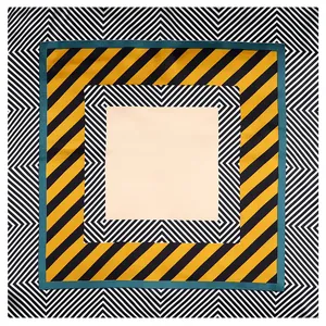 60cm Square silk scarf with geometric stripe pattern in yellow and navy blue finish