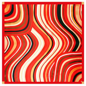60cm silk scarf for women featuring modern vibrant red and orange wavy stripe patterns