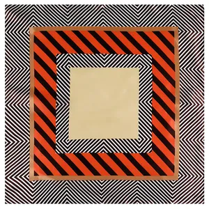 60cm silk square scarf with orange and black geometric stripes and chevron patterns