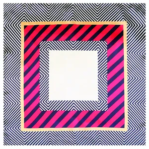 Modern geometric silk scarf with navy blue and magenta stripes in a 60cm square design
