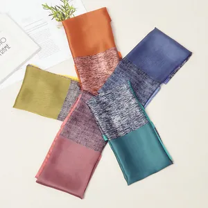 Set of five vibrant colorful silk-textured scarves with intricate plaid and metallic patterns