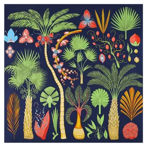 Sciarpa in Satin Quadrata con Stampa Botanica di Palme Tropicali Vintage per Donna Protezione Solare Scialle Foulard Moda
