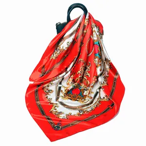 Baroque royal court style silk scarf with gold scroll patterns on a handbag