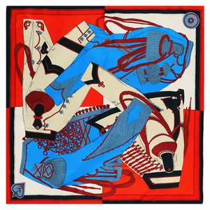 Classic military uniform pattern square silk scarf in red blue and cream white tones