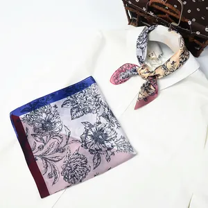 53cm floral silk scarf with sketch peony print tied on a white shirt collar
