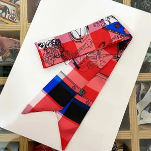 Chic twilly silk scarf with chain pattern for handbags or hair styling accessory