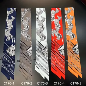 Women's spring silk twilly scarves with zebra animal prints and geometric patterns in five colors