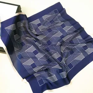 Elegant Satin Square Scarf For Women Geometric Stripe Pattern Printed Neck Head Hair Kerchief Fashion Scarf Accessory