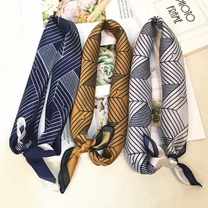 53cm geometric leaf pattern silk satin square scarf set in navy blue, gold and grey