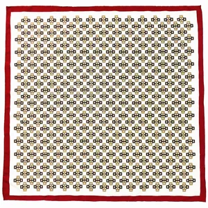 Plaid 90cm twill silk square scarf with red border and golden horsebit pattern