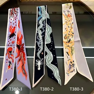 Bedrucktes Satin Schmales Seidentuch Damen Blumen Phönix Meereslebewesen Muster Tasche Griff Haarband Mode Dekoratives Band