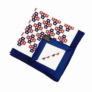 Plaid pattern 90cm silk scarf for women featuring geometric chain print and hand-rolled edges