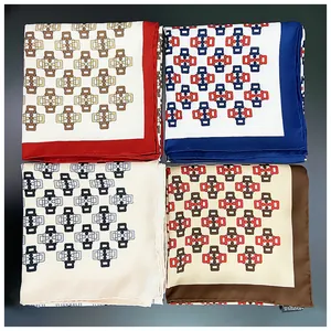 Detail of 90cm twill silk scarves with vintage horse-bit chain patterns in four colors
