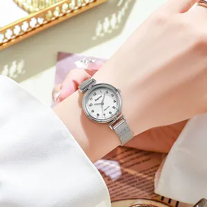 Elegant silver stainless steel mesh strap watch with a classic white numeric dial