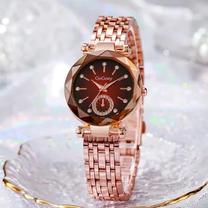 Moderne Damenarmbanduhr mit Roségold-Armband und Sternenhimmel-Zifferblatt in Ansicht