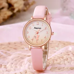 Women's Fashion Cute Cat Pattern Quartz Watch With PU Leather Strap Rose Gold Alloy Case Students Analog Wristwatch Jewelry
