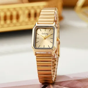 Vintage Square Women Quartz Watch Minimalist Alloy Expansion Band Gold Silver Rose Gold Fashion Wristwatch Jewelry